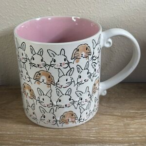 Spectrum Designz 21 oz. Rabbits Bunnies Ceramic White & Pink Coffee Mug